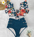 Floral Ruffled Bikini Set Women V-Neck High-Waist Two Piece Swimsuit Girl Beach Bathing Suit Swimwear Women's Triangle Bikini Floral Print Bottom Two Piece Swimsuit