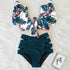 Floral Ruffled Bikini Set Women V-Neck High-Waist Two Piece Swimsuit Girl Beach Bathing Suit Swimwear Women's Triangle Bikini Floral Print Bottom Two Piece Swimsuit