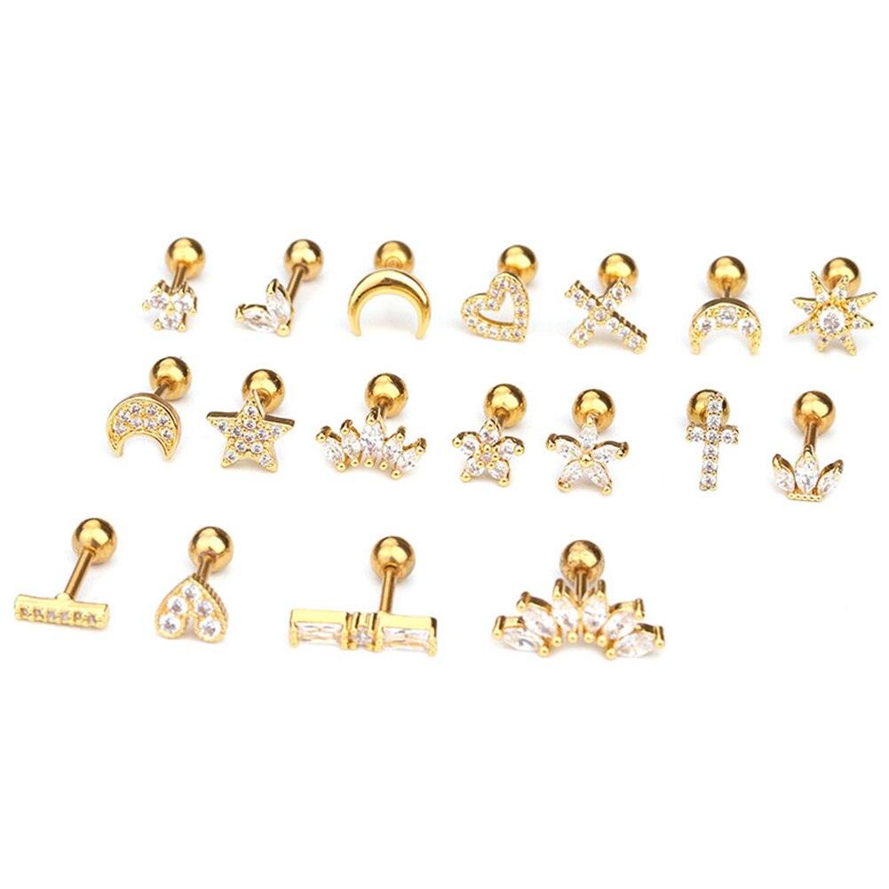 Floral Star Heart Cross Flower Crown Bar Cartilage Piercing Stud Helix Jewelry Tragus Conch Rook  Earrings Flat Bottom Labret Ear Bone Stud Classic Piercing Cartilage Tragus Earring Studs Nose Rings Studs Surgical Steel Nose Ear Earlobe Screw Back Earring