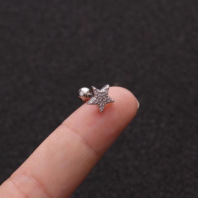 Floral Star Heart Cross Flower Crown Bar Cartilage Piercing Stud Helix Jewelry Tragus Conch Rook  Earrings Flat Bottom Labret Ear Bone Stud Classic Piercing Cartilage Tragus Earring Studs Nose Rings Studs Surgical Steel Nose Ear Earlobe Screw Back Earring