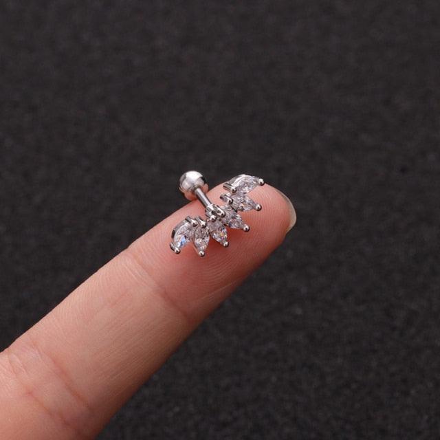 Floral Star Heart Cross Flower Crown Bar Cartilage Piercing Stud Helix Jewelry Tragus Conch Rook  Earrings Flat Bottom Labret Ear Bone Stud Classic Piercing Cartilage Tragus Earring Studs Nose Rings Studs Surgical Steel Nose Ear Earlobe Screw Back Earring