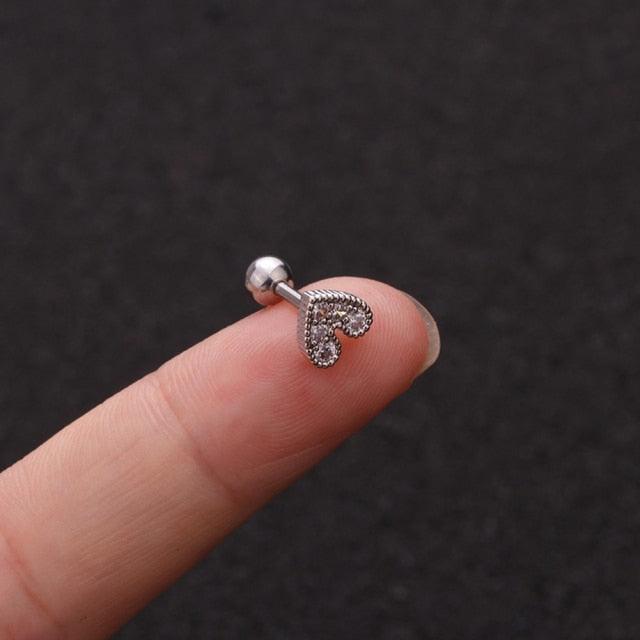 Floral Star Heart Cross Flower Crown Bar Cartilage Piercing Stud Helix Jewelry Tragus Conch Rook  Earrings Flat Bottom Labret Ear Bone Stud Classic Piercing Cartilage Tragus Earring Studs Nose Rings Studs Surgical Steel Nose Ear Earlobe Screw Back Earring