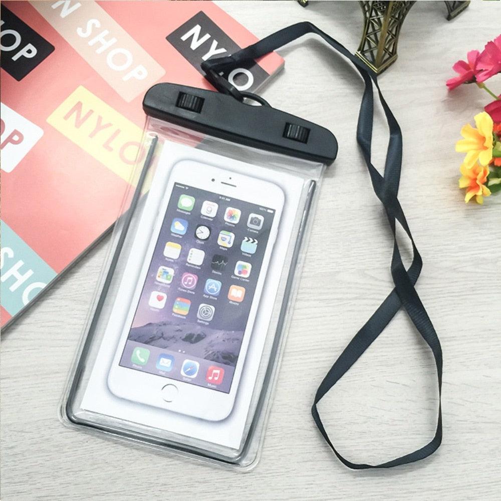 Florescent Universal Waterproof Phone Pouch Case Diving Swimming Bag Luminous Mobile Cover For Phone Sports Beach Pool 6 inch Universal Water Proof Mobile Pouch/Case Cover for Rain Protection & Under Water Swimming Bag Case and Strap