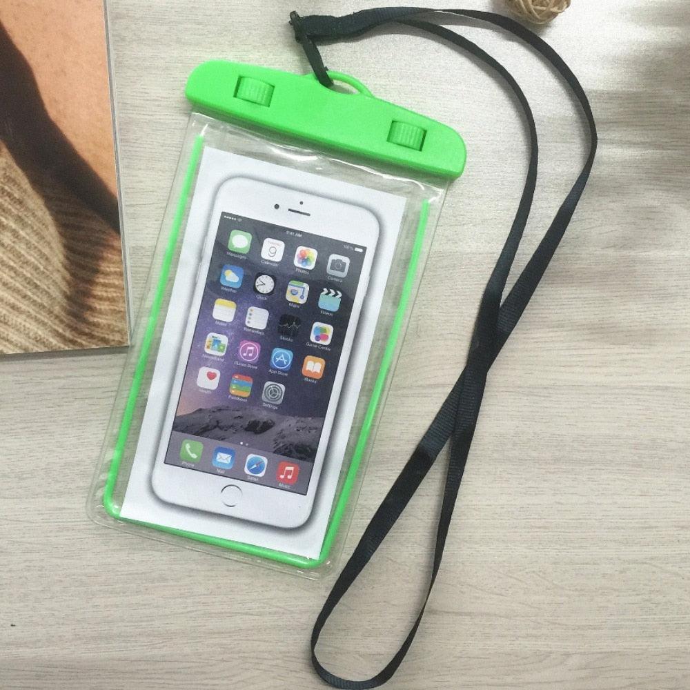 Florescent Universal Waterproof Phone Pouch Case Diving Swimming Bag Luminous Mobile Cover For Phone Sports Beach Pool 6 inch Universal Water Proof Mobile Pouch/Case Cover for Rain Protection & Under Water Swimming Bag Case and Strap