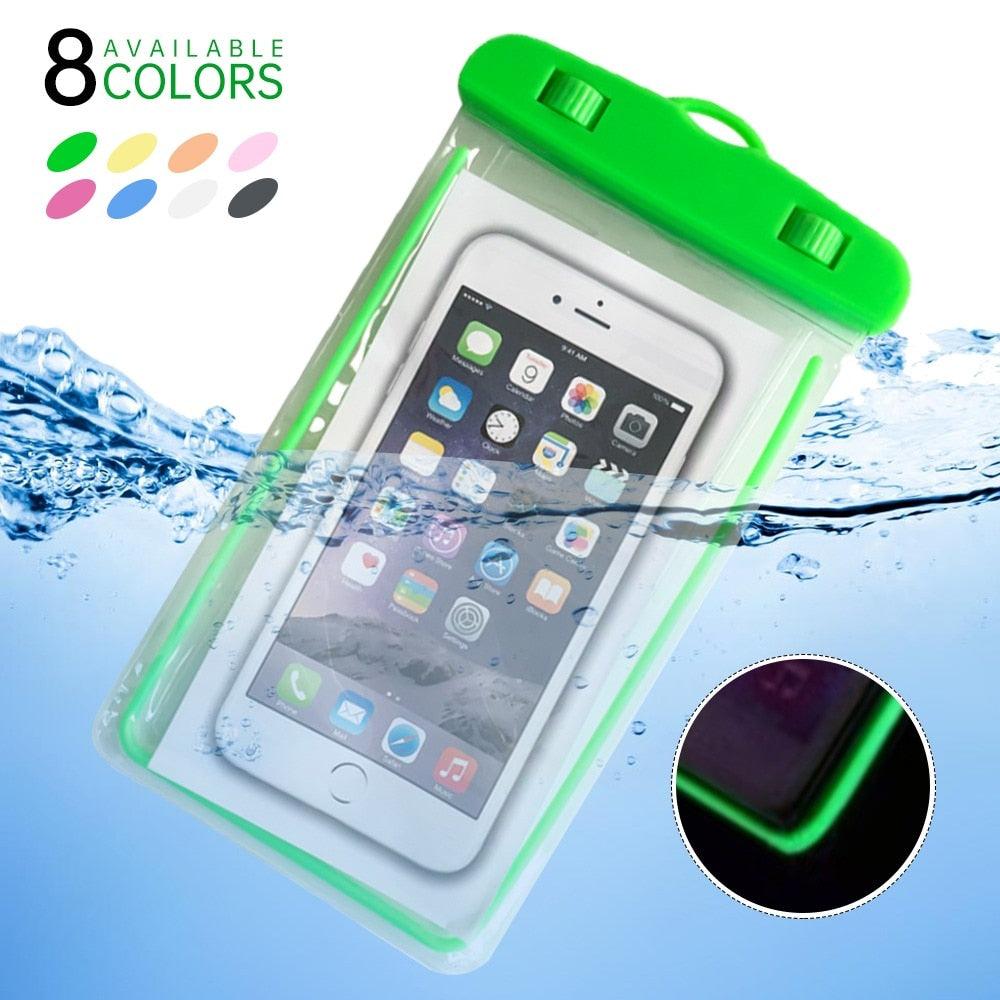 Florescent Universal Waterproof Phone Pouch Case Diving Swimming Bag Luminous Mobile Cover For Phone Sports Beach Pool 6 inch Universal Water Proof Mobile Pouch/Case Cover for Rain Protection & Under Water Swimming Bag Case and Strap