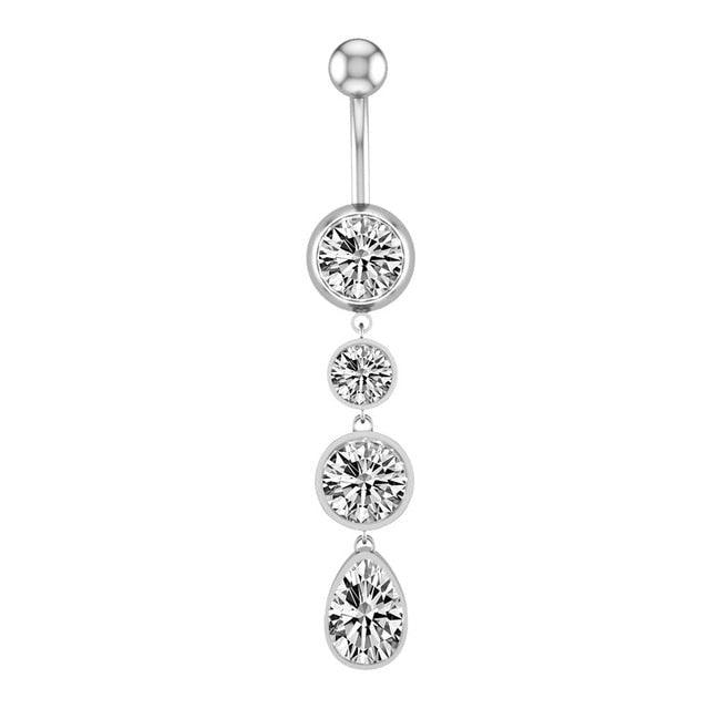 Flower Heart Dangled Belly Navel Piercing Button Ring Stainless Steel Belly Button Stainless Steel CZ Crystal Opal Woman Belly Button Rings Navel Piercing Bar Double Crystal Head Stainless Steel Cubic Zirconia Stone Belly Button Ring Piercing Body Jewelry