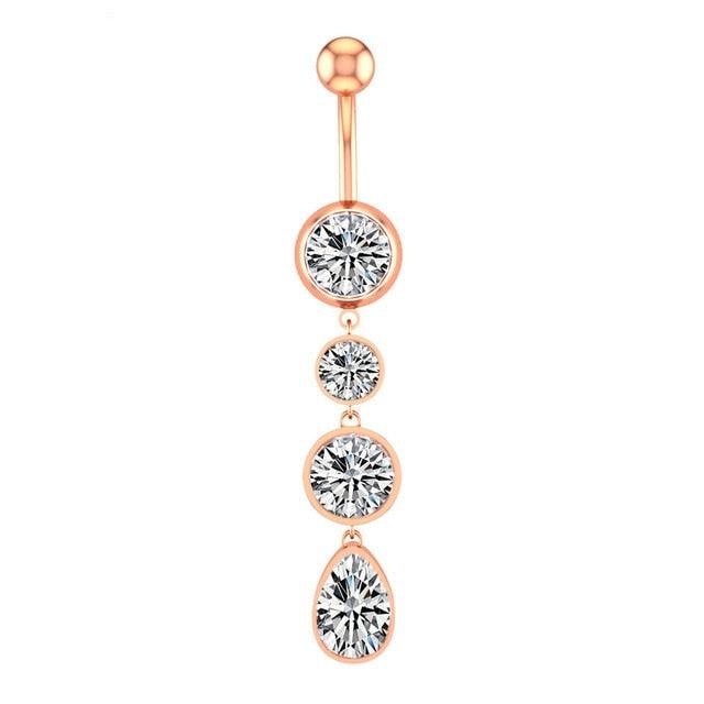 Flower Heart Dangled Belly Navel Piercing Button Ring Stainless Steel Belly Button Stainless Steel CZ Crystal Opal Woman Belly Button Rings Navel Piercing Bar Double Crystal Head Stainless Steel Cubic Zirconia Stone Belly Button Ring Piercing Body Jewelry