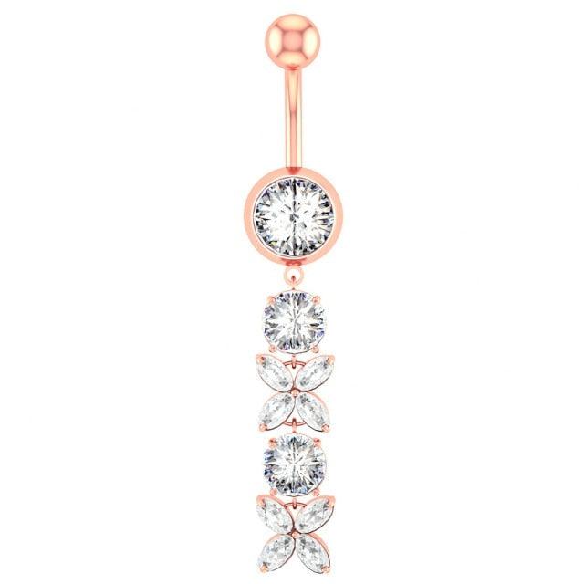 Flower Heart Dangled Belly Navel Piercing Button Ring Stainless Steel Belly Button Stainless Steel CZ Crystal Opal Woman Belly Button Rings Navel Piercing Bar Double Crystal Head Stainless Steel Cubic Zirconia Stone Belly Button Ring Piercing Body Jewelry