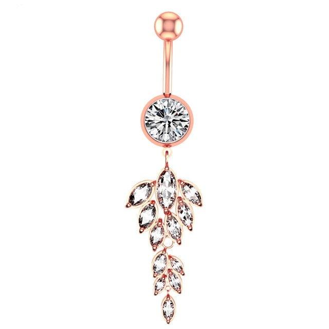 Flower Heart Dangled Belly Navel Piercing Button Ring Stainless Steel Belly Button Stainless Steel CZ Crystal Opal Woman Belly Button Rings Navel Piercing Bar Double Crystal Head Stainless Steel Cubic Zirconia Stone Belly Button Ring Piercing Body Jewelry