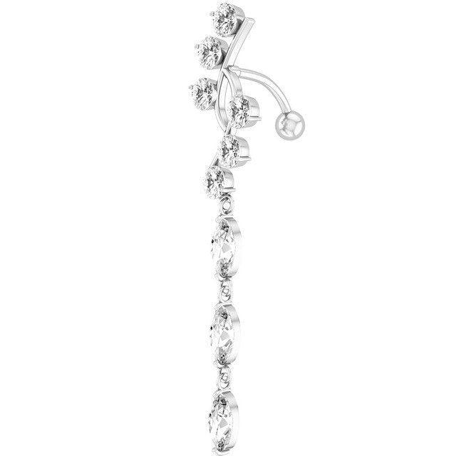 Flower Heart Dangled Belly Navel Piercing Button Ring Stainless Steel Belly Button Stainless Steel CZ Crystal Opal Woman Belly Button Rings Navel Piercing Bar Double Crystal Head Stainless Steel Cubic Zirconia Stone Belly Button Ring Piercing Body Jewelry