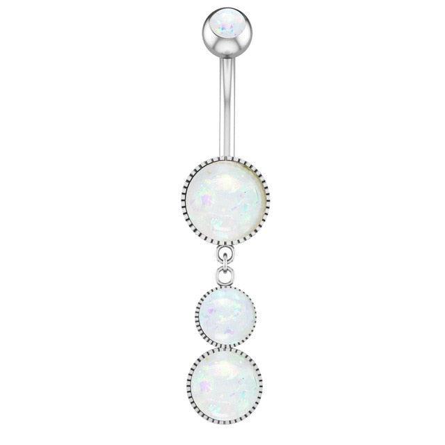 Flower Heart Dangled Belly Navel Piercing Button Ring Stainless Steel Belly Button Stainless Steel CZ Crystal Opal Woman Belly Button Rings Navel Piercing Bar Double Crystal Head Stainless Steel Cubic Zirconia Stone Belly Button Ring Piercing Body Jewelry