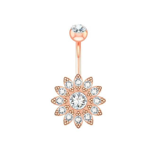 Flower Heart Dangled Belly Navel Piercing Button Ring Stainless Steel Belly Button Stainless Steel CZ Crystal Opal Woman Belly Button Rings Navel Piercing Bar Double Crystal Head Stainless Steel Cubic Zirconia Stone Belly Button Ring Piercing Body Jewelry