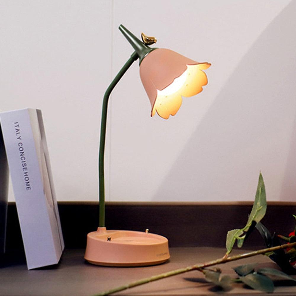 Flower LED Desk Lamp Student Bedroom Night Lamp Lighting Touch Reading Bedside Lamp Eye Protection Night Lights Table Lamp Light Cute Study Lamps for Bedroom Décor