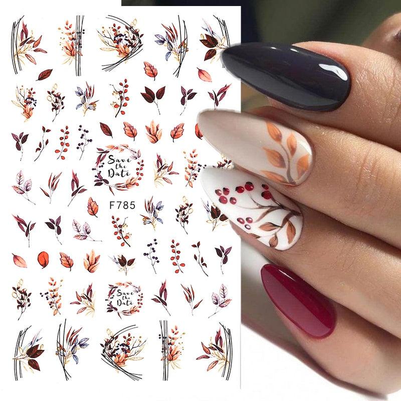 Flowers Leaves Line 3D Nail Stickers Autumn Winter Fall Leaf Design Transfer Sliders Abstract Waves Nail Art Decals Manicures  Decal Self-Adhesive 3D Wave Design Decoration for Women Girls Tape Nail Art Stickers Decal Decoration