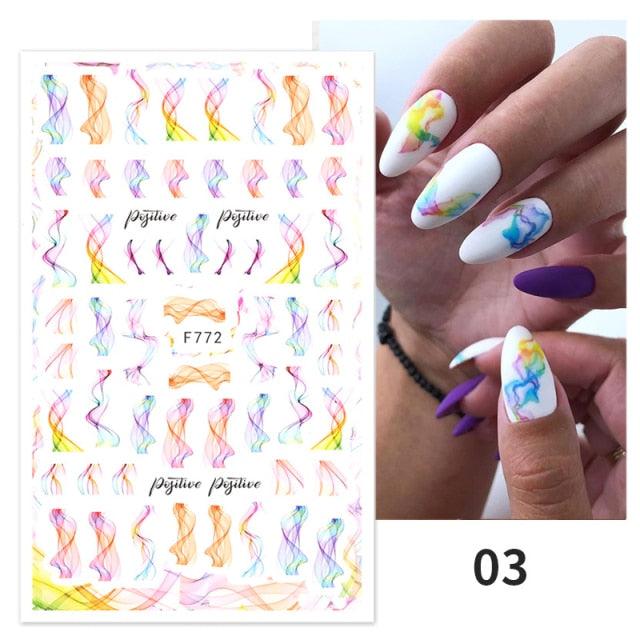 Flowers Leaves Line 3D Nail Stickers Autumn Winter Fall Leaf Design Transfer Sliders Abstract Waves Nail Art Decals Manicures  Decal Self-Adhesive 3D Wave Design Decoration for Women Girls Tape Nail Art Stickers Decal Decoration