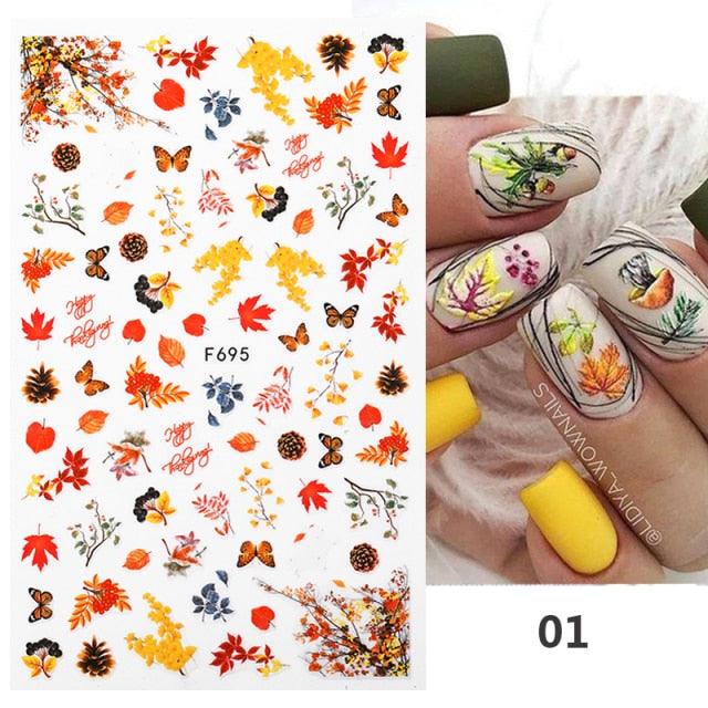 Flowers Leaves Line 3D Nail Stickers Autumn Winter Fall Leaf Design Transfer Sliders Abstract Waves Nail Art Decals Manicures  Decal Self-Adhesive 3D Wave Design Decoration for Women Girls Tape Nail Art Stickers Decal Decoration