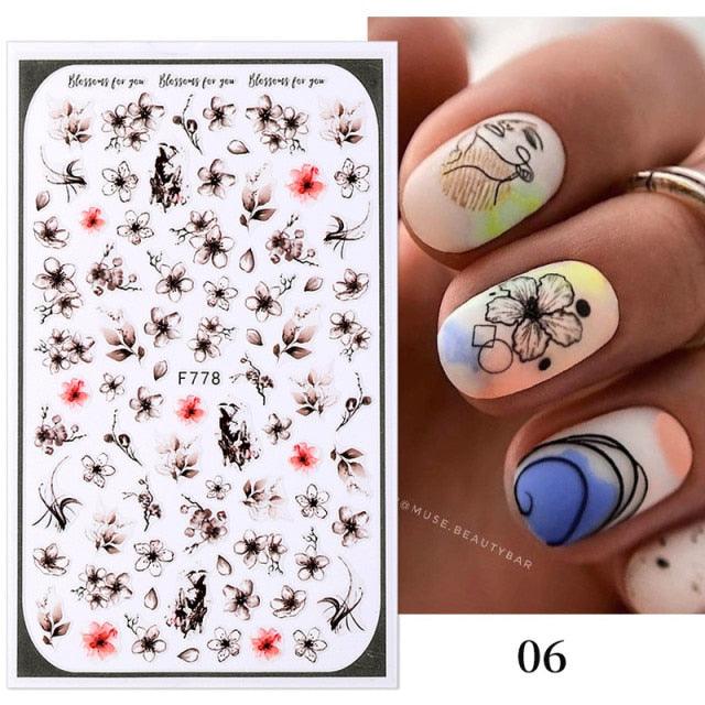 Flowers Leaves Line 3D Nail Stickers Autumn Winter Fall Leaf Design Transfer Sliders Abstract Waves Nail Art Decals Manicures  Decal Self-Adhesive 3D Wave Design Decoration for Women Girls Tape Nail Art Stickers Decal Decoration