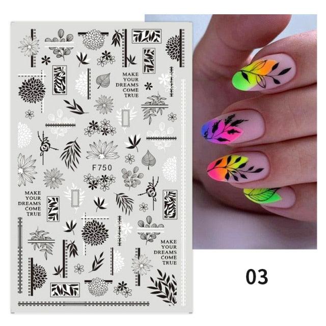 Flowers Leaves Line 3D Nail Stickers Autumn Winter Fall Leaf Design Transfer Sliders Abstract Waves Nail Art Decals Manicures  Decal Self-Adhesive 3D Wave Design Decoration for Women Girls Tape Nail Art Stickers Decal Decoration