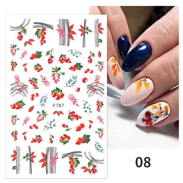 Flowers Leaves Line 3D Nail Stickers Autumn Winter Fall Leaf Design Transfer Sliders Abstract Waves Nail Art Decals Manicures  Decal Self-Adhesive 3D Wave Design Decoration for Women Girls Tape Nail Art Stickers Decal Decoration