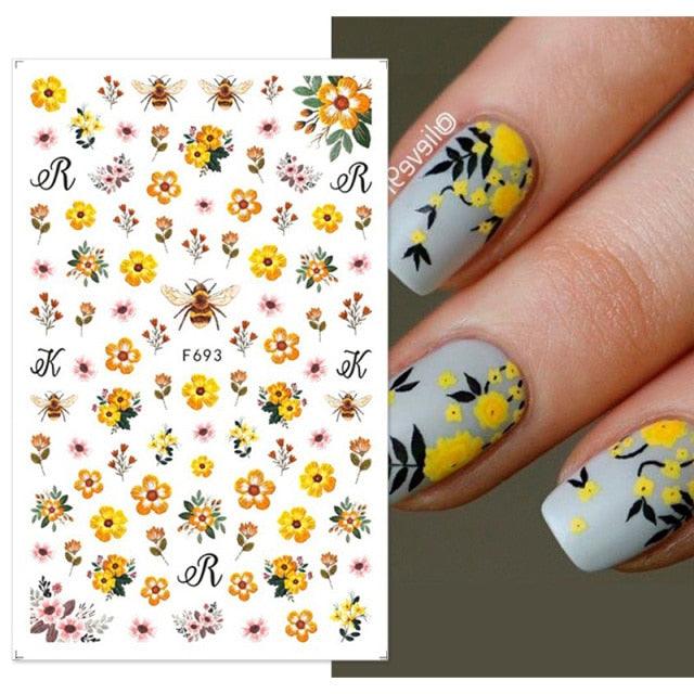 Flowers Leaves Line 3D Nail Stickers Autumn Winter Fall Leaf Design Transfer Sliders Abstract Waves Nail Art Decals Manicures  Decal Self-Adhesive 3D Wave Design Decoration for Women Girls Tape Nail Art Stickers Decal Decoration