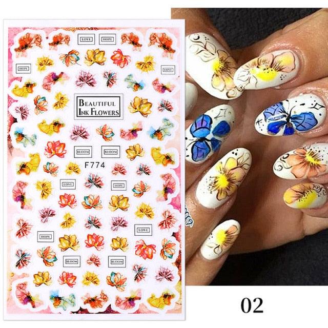 Flowers Leaves Line 3D Nail Stickers Autumn Winter Fall Leaf Design Transfer Sliders Abstract Waves Nail Art Decals Manicures  Decal Self-Adhesive 3D Wave Design Decoration for Women Girls Tape Nail Art Stickers Decal Decoration