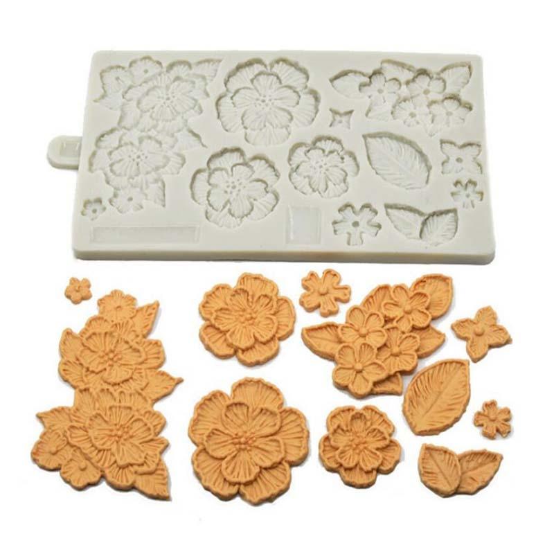 Flowers Shape Silicone Mold Fondant Cake Decorating Tools Chocolate Cupcake Baking Cookies Mold Roses Collection Fondant Mold-Rose Flower And Leaves Shapes Silicone Mold