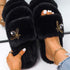 Fluffy Slippers Rhinestone Butterfly Faux Fur Slides Women Sandals Platform Flip Flops Crystal Indoor Slippers Faux Fur Slippers Comfy Open Toe Two Slides Lining And Rubber Sole