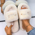 Fluffy Slippers Rhinestone Butterfly Faux Fur Slides Women Sandals Platform Flip Flops Crystal Indoor Slippers Faux Fur Slippers Comfy Open Toe Two Slides Lining And Rubber Sole