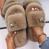 Fluffy Slippers Rhinestone Butterfly Faux Fur Slides Women Sandals Platform Flip Flops Crystal Indoor Slippers Faux Fur Slippers Comfy Open Toe Two Slides Lining And Rubber Sole