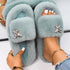 Fluffy Slippers Rhinestone Butterfly Faux Fur Slides Women Sandals Platform Flip Flops Crystal Indoor Slippers Faux Fur Slippers Comfy Open Toe Two Slides Lining And Rubber Sole