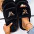 Fluffy Slippers Rhinestone Butterfly Faux Fur Slides Women Sandals Platform Flip Flops Crystal Indoor Slippers Faux Fur Slippers Comfy Open Toe Two Slides Lining And Rubber Sole