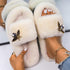 Fluffy Slippers Rhinestone Butterfly Faux Fur Slides Women Sandals Platform Flip Flops Crystal Indoor Slippers Faux Fur Slippers Comfy Open Toe Two Slides Lining And Rubber Sole