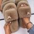 Fluffy Slippers Rhinestone Butterfly Faux Fur Slides Women Sandals Platform Flip Flops Crystal Indoor Slippers Faux Fur Slippers Comfy Open Toe Two Slides Lining And Rubber Sole