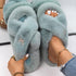 Fluffy Slippers Rhinestone Butterfly Faux Fur Slides Women Sandals Platform Flip Flops Crystal Indoor Slippers Faux Fur Slippers Comfy Open Toe Two Slides Lining And Rubber Sole