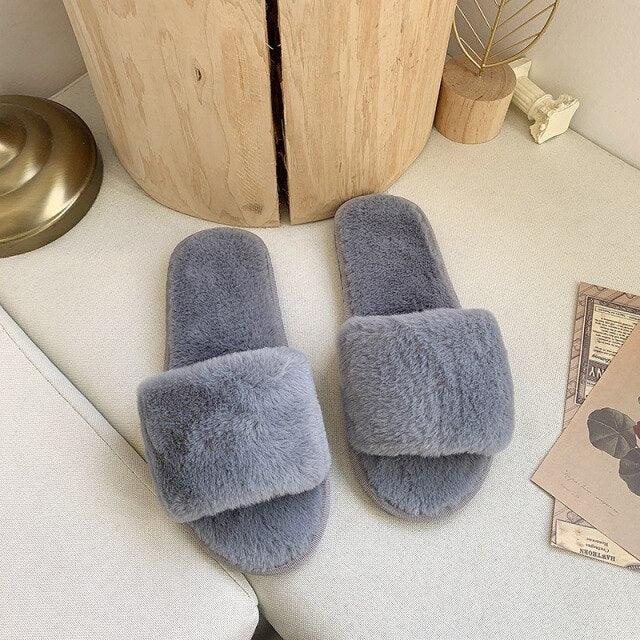 Fluffy Slippers Women Cozy Faux Fur Cross Indoor Floor Slides Flat Soft Furry Shoes Fluffy Furry Fur Slippers Flip Flop Open Toe Cozy House Memory Foam Sandals Slides Soft Flat Comfy Slippers