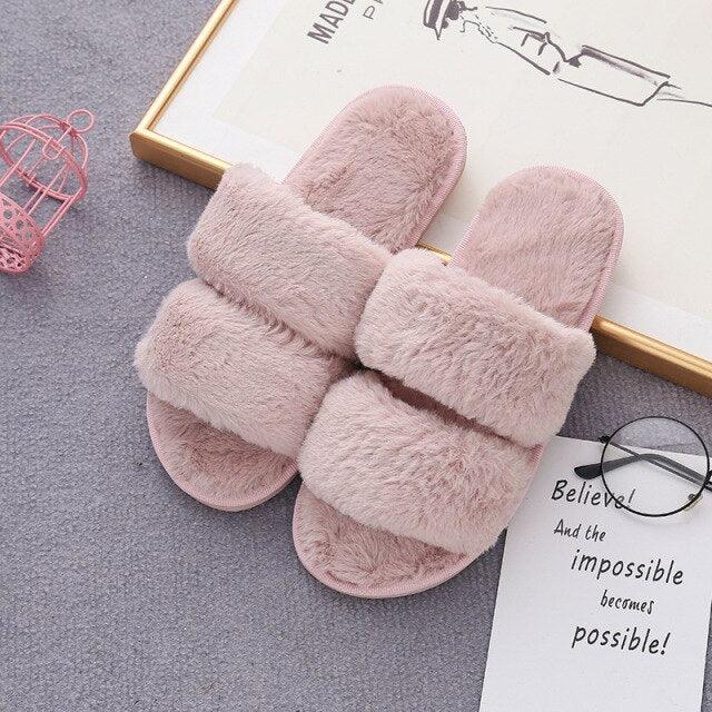 Fluffy Slippers Women Cozy Faux Fur Cross Indoor Floor Slides Flat Soft Furry Shoes Fluffy Furry Fur Slippers Flip Flop Open Toe Cozy House Memory Foam Sandals Slides Soft Flat Comfy Slippers