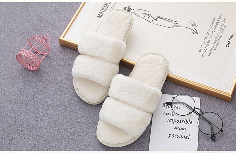 Fluffy Slippers Women Cozy Faux Fur Cross Indoor Floor Slides Flat Soft Furry Shoes Fluffy Furry Fur Slippers Flip Flop Open Toe Cozy House Memory Foam Sandals Slides Soft Flat Comfy Slippers