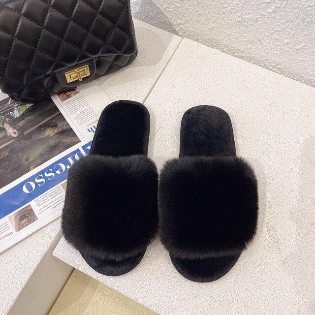 Fluffy Slippers Women Cozy Faux Fur Cross Indoor Floor Slides Flat Soft Furry Shoes Fluffy Furry Fur Slippers Flip Flop Open Toe Cozy House Memory Foam Sandals Slides Soft Flat Comfy Slippers