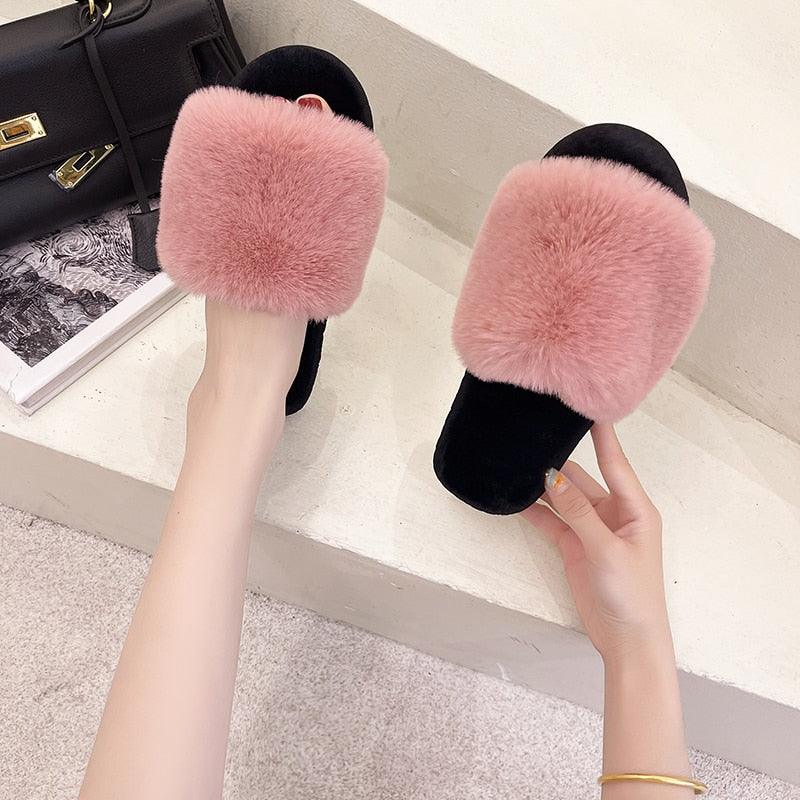 Fluffy Slippers Women Cozy Faux Fur Cross Indoor Floor Slides Flat Soft Furry Shoes Fluffy Furry Fur Slippers Flip Flop Open Toe Cozy House Memory Foam Sandals Slides Soft Flat Comfy Slippers