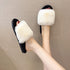 Fluffy Slippers Women Cozy Faux Fur Cross Indoor Floor Slides Flat Soft Furry Shoes Fluffy Furry Fur Slippers Flip Flop Open Toe Cozy House Memory Foam Sandals Slides Soft Flat Comfy Slippers