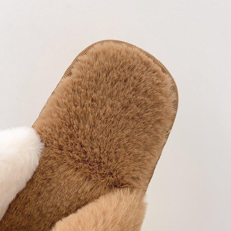 Fluffy Slippers Women Cozy Faux Fur Cross Indoor Floor Slides Flat Soft Furry Shoes Fluffy Furry Fur Slippers Flip Flop Open Toe Cozy House Memory Foam Sandals Slides Soft Flat Comfy Slippers