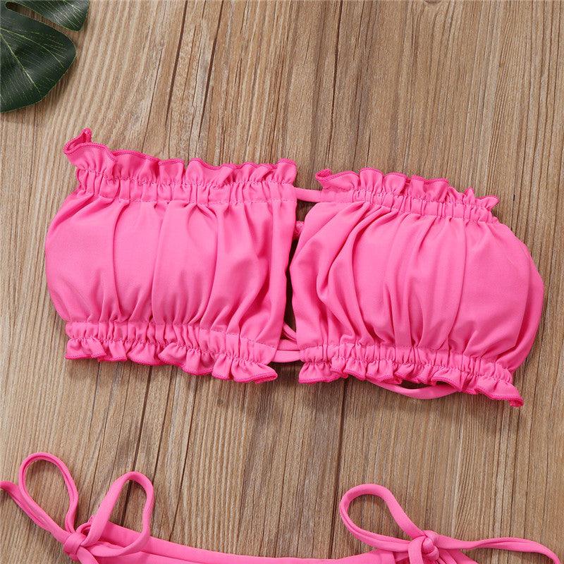 Folds Bikini Women Swimwear Bathing Suit Women's Ruffle Tie Side Bikini Set High Cut Strapless Padded Solid Bathing Suit Bikini Micro Swimsuit Female Push up Two-Piece Suit Summer