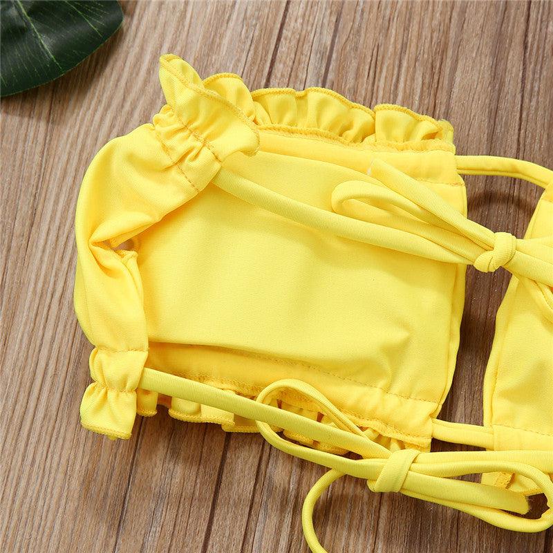 Folds Bikini Women Swimwear Bathing Suit Women's Ruffle Tie Side Bikini Set High Cut Strapless Padded Solid Bathing Suit Bikini Micro Swimsuit Female Push up Two-Piece Suit Summer