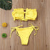 Folds Bikini Women Swimwear Bathing Suit Women's Ruffle Tie Side Bikini Set High Cut Strapless Padded Solid Bathing Suit Bikini Micro Swimsuit Female Push up Two-Piece Suit Summer