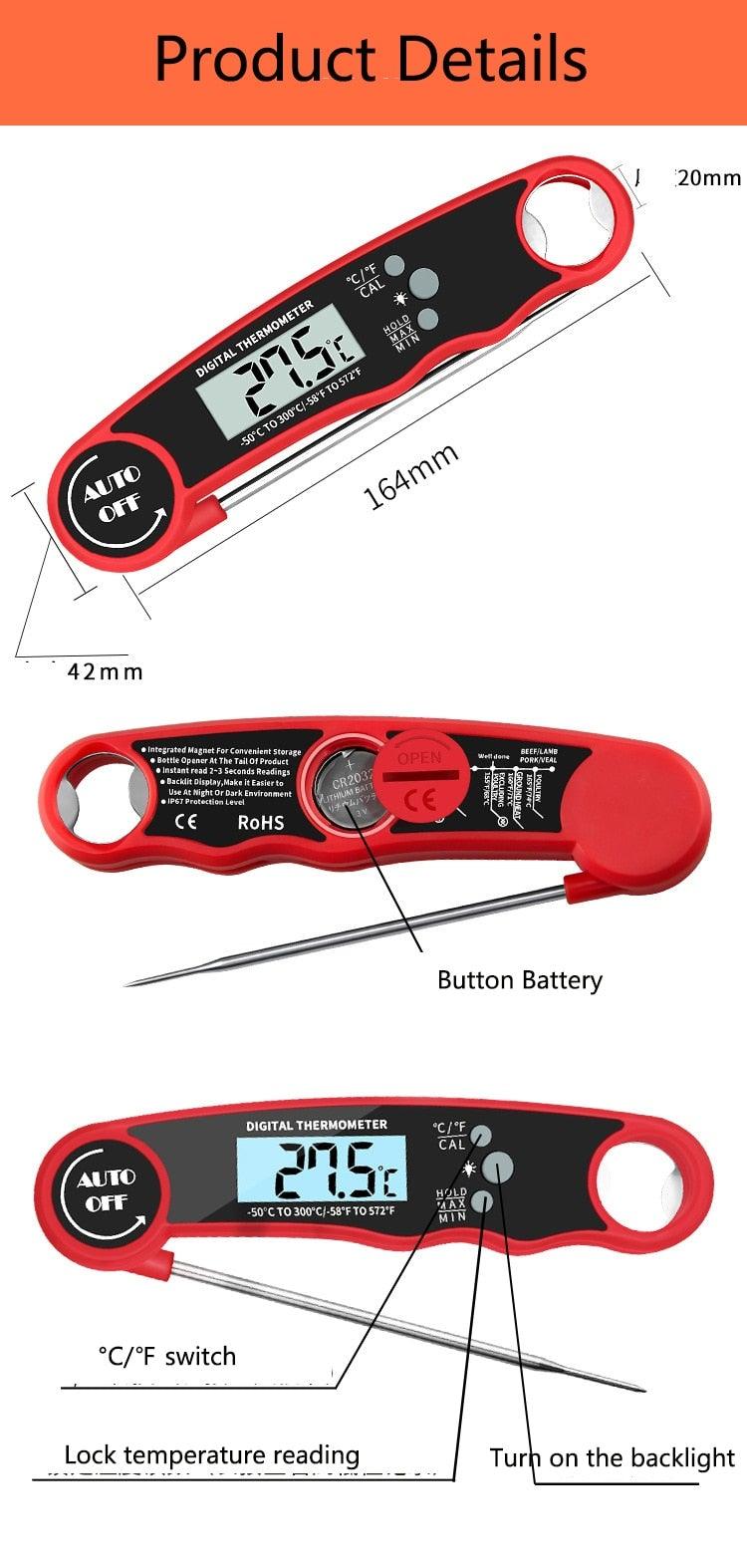 Food Digital Kitchen Thermometer For Meat Water Milk Waterproof Kitchen Cooking Food Thermometer with Probe Backlight & Calibration Best Quick Grill Meat Thermometer For Grilling BBQ Smoker Chefs Cooking Probe Waterproof Electronic Probe Kitchen Tools