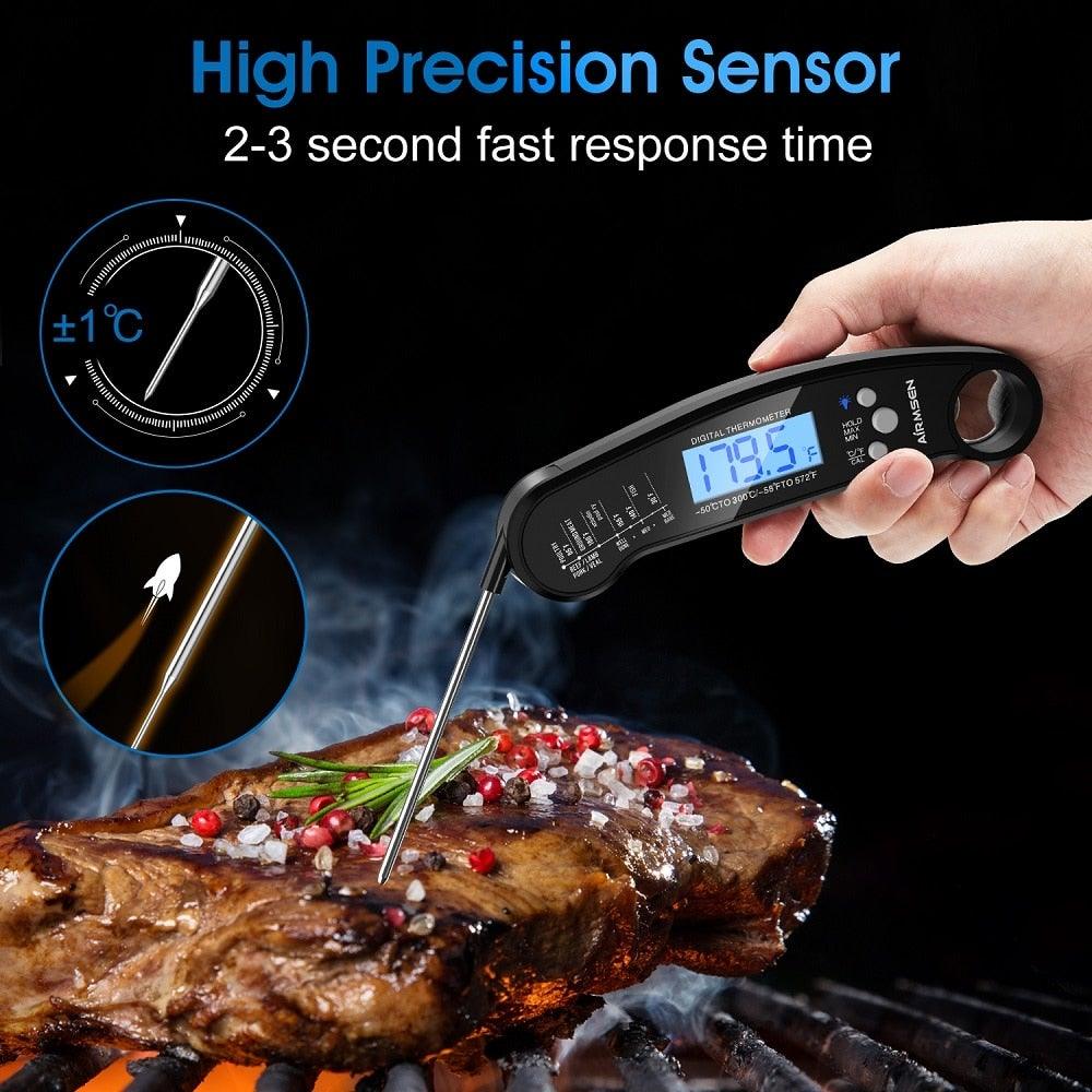 Food Kitchen Digital Meat Thermometer Waterproof Kitchen Food Cooking Thermometer with Backlight LCD Best Super Fast Electric Meat Thermometer Probe for BBQ Grilling Baking  BBQ Waterproof Kitchen Cooking Tools