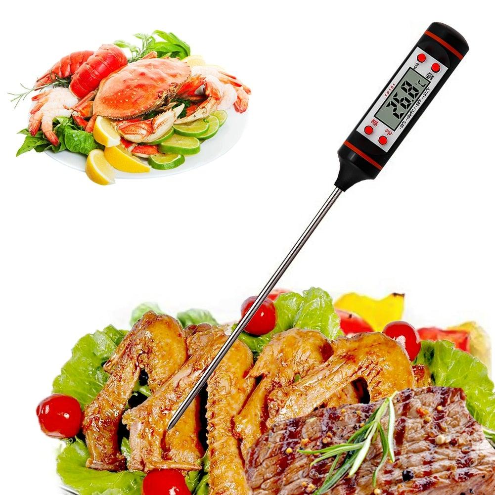 Food Thermometer For BBQ Meat Cake Candy Fry Grill Dinning Household Cooking Thermometer Digital Meat Thermometer with Long Probe Instant Read Food Cooking Thermometer For Grilling BBQ Smoker Grill Kitchen Oil Candy Oven Tools