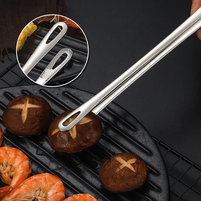 Food Tongs Stainless Steel Barbecue Tongs Meat Salad Steak Food Serving Tongs Tweezers Long BBQ Cooking Tongs Kitchen Utensils Stainless Steel Kitchen BBQ Tongs