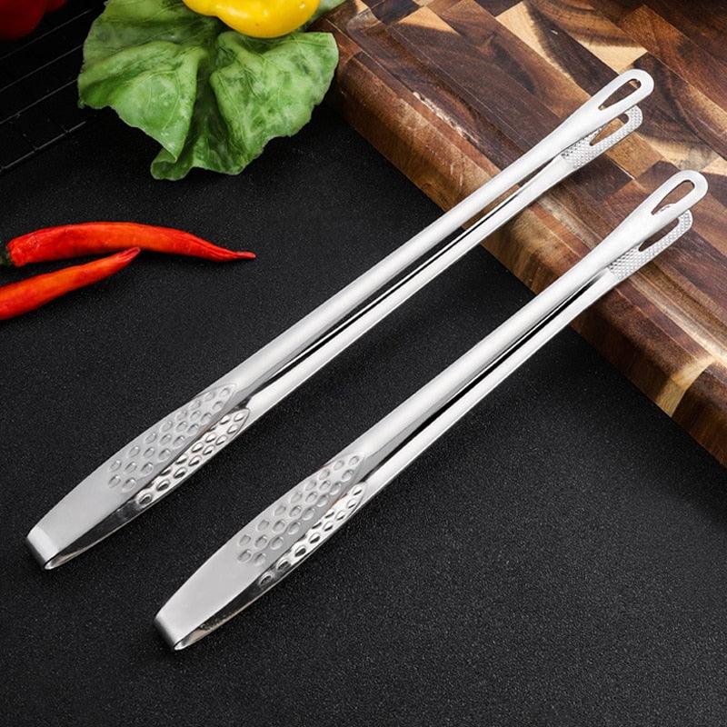 Food Tongs Stainless Steel Barbecue Tongs Meat Salad Steak Food Serving Tongs Tweezers Long BBQ Cooking Tongs Kitchen Utensils Stainless Steel Kitchen BBQ Tongs