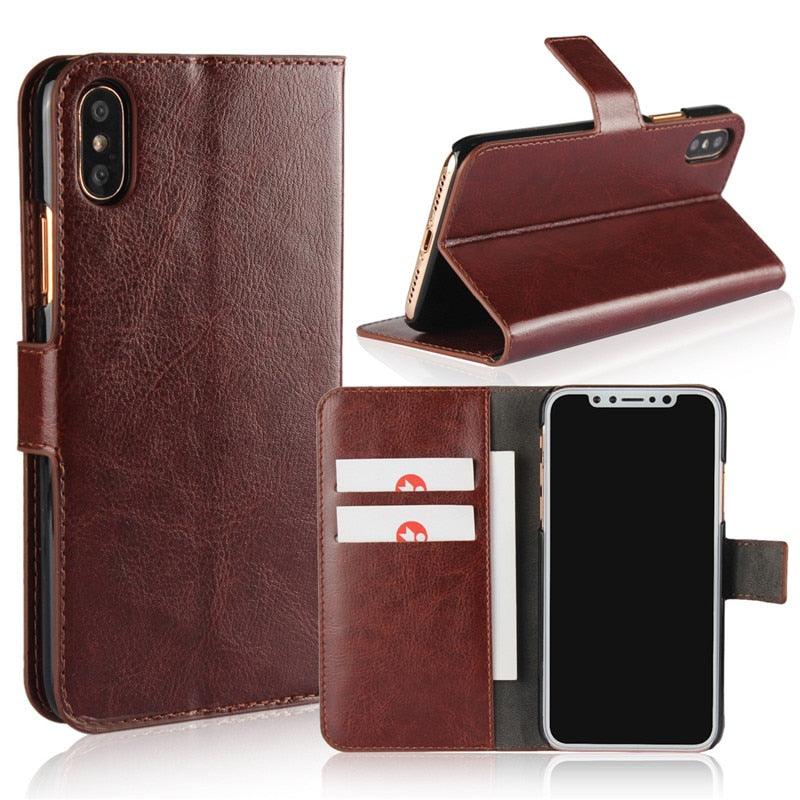 For iPhone X Case Cover for iPhone 8 7 6 6S Plus 5 5S 5SE Luxury PU Leather Flip Wallet Phone Cases Black Simple Card Holder With Magnetic Button Flip Leather Cover